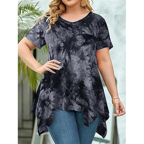 Per donna Taglia grossa Top Blusa Tinta a nodi Stampato Manica Corta Scollo a V Moda Streetwear Quotidiano Weekend Poliestere Estate Vino Viola
