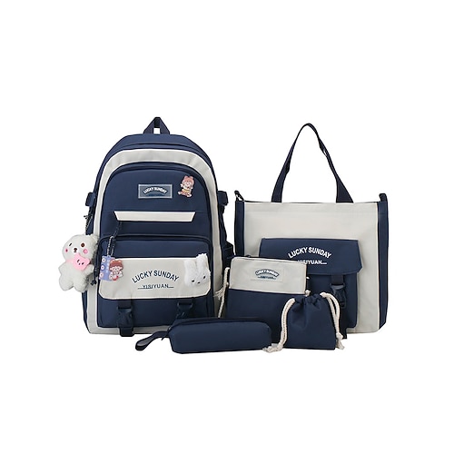 Set Zaino Kawaii per Ragazze Tween e Teen di 5 Pezzi Zaino Scuola di Grande Capacità con Borsa Tote e Astuccio per Uso Quotidiano a Scuola