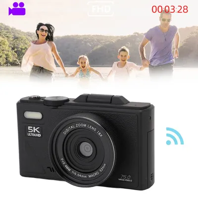 Digitalkamera, Lächelnerkennung, 3-Zoll-Bildschirm, 5K, 75 MP, HD-Bildstabilisierung, spiegellose Kamera, 18-facher digitaler Zoom für Fotografie