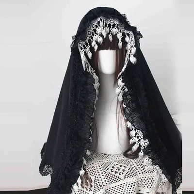 Gothic Lolita Schwarzer Schleier Kopfschmuck Nonne Cosplay Kostüm Zubehör Frauen Mädchen Halloween Image