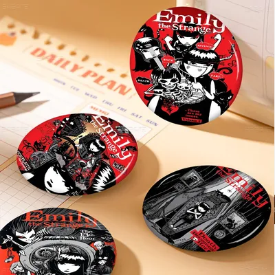 Comics Emily The Strange Creative Pins Funny Smiley Faces Round Snap-in Brooch Badge Backpack Hat