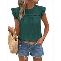 Top estivi da donna con occhielli eleganti casual girocollo con volant maniche ad aletta camicie Boho camicette ricamate in pizzo 2025