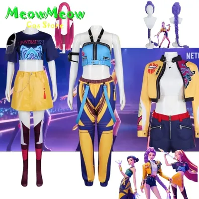 KPOP Huntrix Rumi Mira Zoey Cosplay Kostüm Perücke Uniform Top Rock Dämon Jäger Superstar Gruppe Frauen Halloween Bühne Uniformen Image