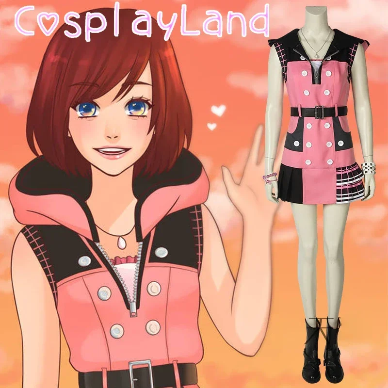 Kingdom Hearts 3 Kairi Cosplay Kostüm Rosa Kleid Outfit Kampf Frauen Halloween Karneval Täglich Erwachsene Anzug Overall Schuhe Image