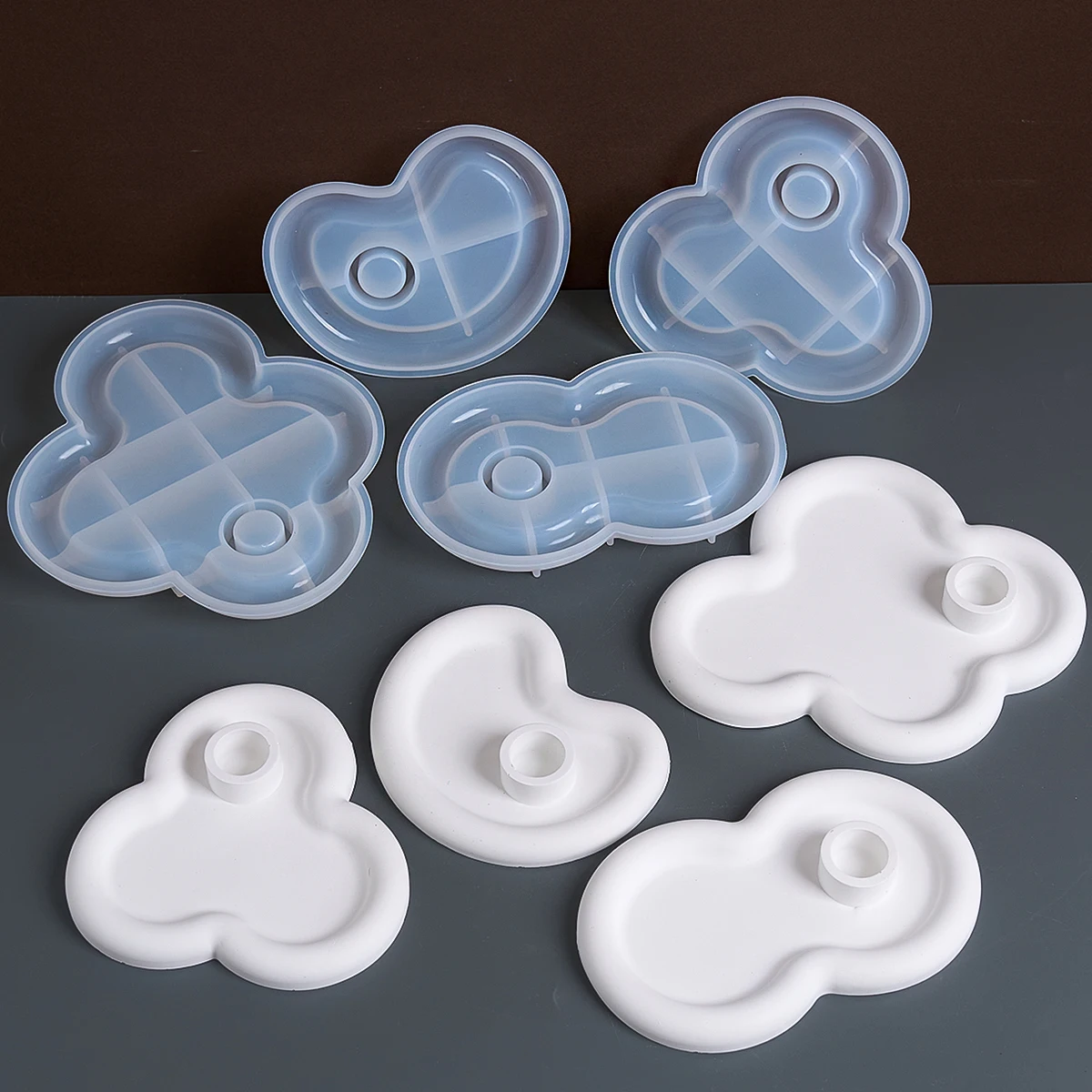 Kerzenhalter Tablett 2-in-1 Silikonform Kreative Multi-Kreis-Kombination Untersetzerform Gips Zement Ausgießen Handwerk Heimdekoration Image