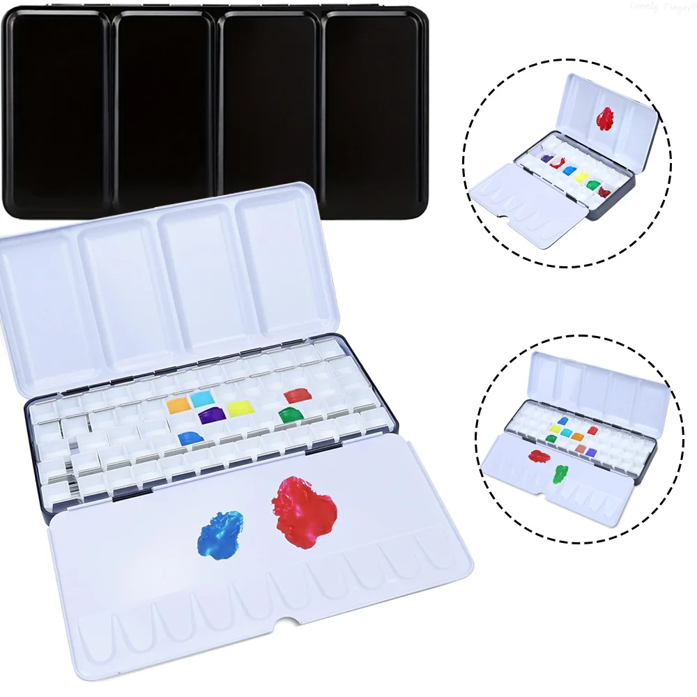 Leere Aquarell-Blechdose mit 63/37/20 halben Pfannen, ausklappbare Palette, Metall-Blechdose für Aquarell-Acryl-DIY-Reise-Kunstbedarf Image