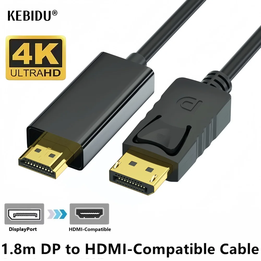 4K * 2K DisplayPort Zu HDMI-Kompatibel Adapter 1080P DP Zu HDMI Konverter 1,8 m Kabel für Desktop Laptop PC TV Monitor Projektor Image
