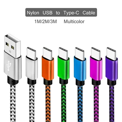 USB Type C Cable 2.4A Fast Charging Nylon Braided Wire Charger Cable For Samsung Huawei Xiaomi Android Mobile Phone Accessories