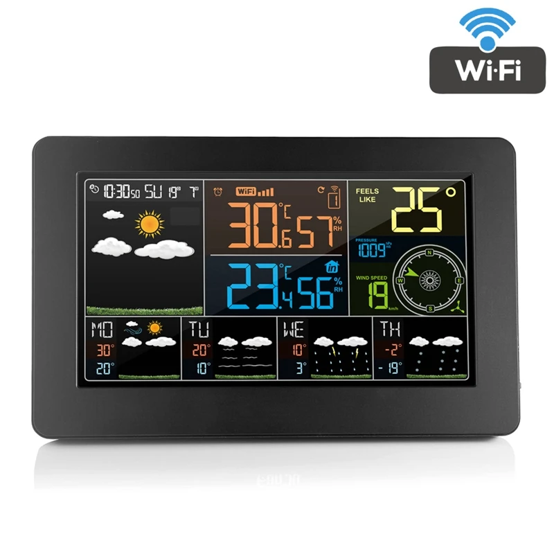 Réveil numérique horloge murale WiFi Station météo intérieur extérieur LCD température humidité mètre baromètre vent météo APP prévisions