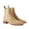 Beige Wildleder elastische Stiefel Mandel Zehen Slip on Stiefel für Männer elegante Business Booties Kleid Schuhe Nieten Heels Designer-Stil