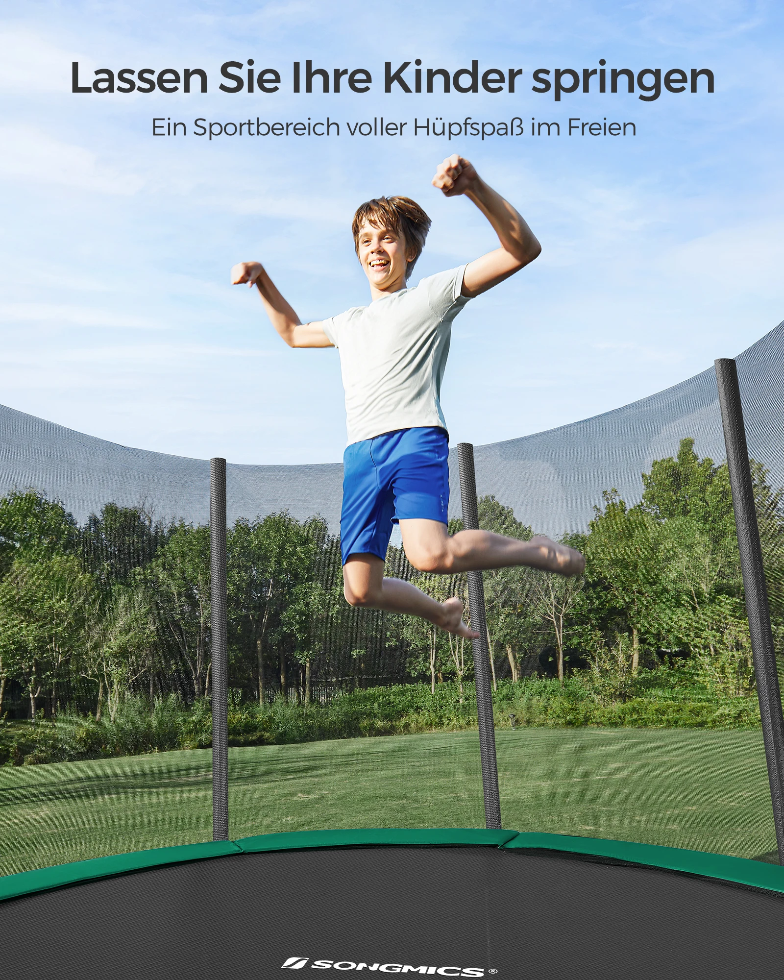 SONGMICS Trampolin Ø 366 cm,rundes Gartentrampolin mit Sicherheitsnetz,mit Leiter und gepolsterten Stangen,Sicherheitsabdeckung Image