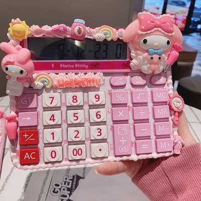 Kawaii Sanrio Anime Hellokitty Voice Calculator Cartoon Melody Student Math Large Screen Office Electronic Calculator Girl Gift