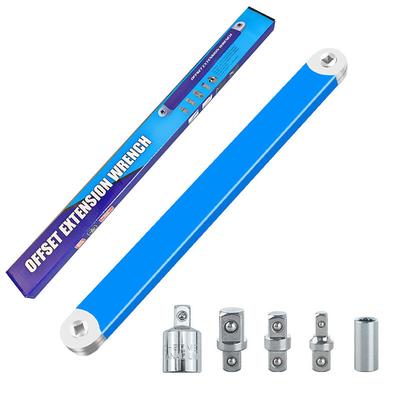 Offset Extension Wrench Set, 15.4 Inch Offset Extension Wrench with 1/2, 1/4, 3/8 Square Drive Adapters and 3/8 Drive Ratchet Wrench, Universal Impact Wrench Extender Tool for Tight Place