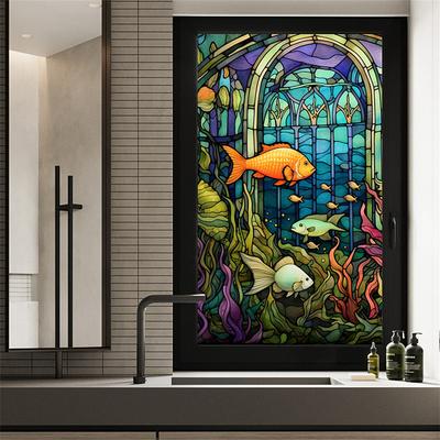 Stained Glass Window Film Colorful Window Stickers Stained Glass Electrostatic Removable Window Privacy Stained Decorative Film for Home Office
