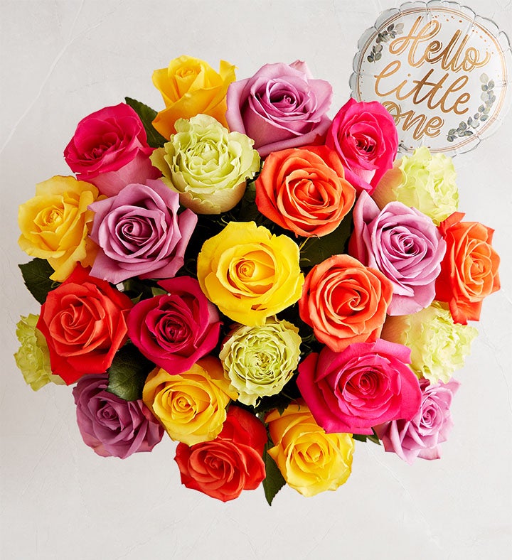 1-800-Flowers Flower Delivery New Baby Celebration Assorted Roses 24 Stems Bouquet Only