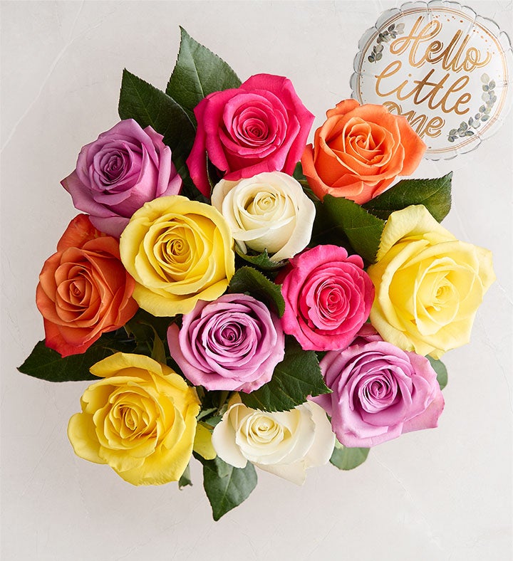 1-800-Flowers Flower Delivery New Baby Celebration Assorted Roses 12 Stems Bouquet Only