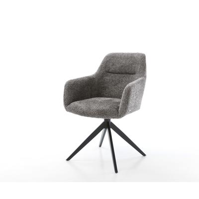 DELIFE Drehstuhl Pejo-Flex Bouclé Grau Kreuzgestell breit Schwarz 360° drehbar Wippfunktion Taschenfederkern, Esszimmerstühle Image