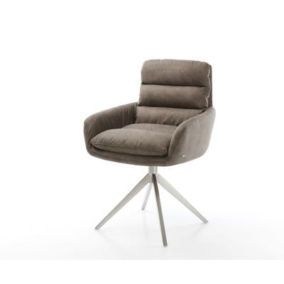 DELIFE Drehstuhl Abelia-Flex mit Armlehnen Mikrofaser Taupe Vintage Kreuzgestell breit Edelstahl 360° drehbar Wippfunktion, Esszimmerstühle Image