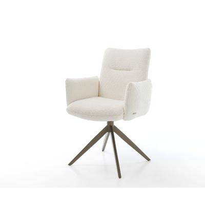 DELIFE Drehstuhl Jova-Flex mit Armlehnen Bouclé Weiß Kreuzgestell breit Effektfinish Titan 360° drehbar Wippfunktion Taschenfederkern, Esszimmerstühle Image