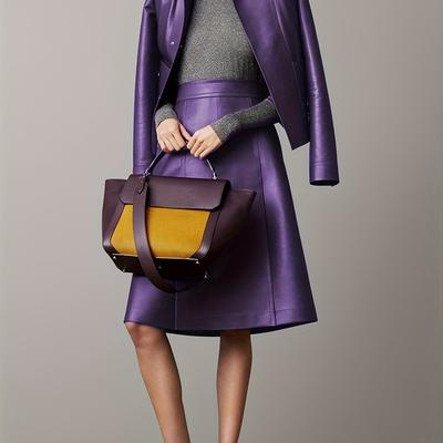 TEMU Women's Elegant Pu Leather Sleeve Blazer - Solid Purple H-silhouette Jacket For Spring/fall, Hand Washable Sophisticated Office & Casual Outerwear, Attire, Design Image