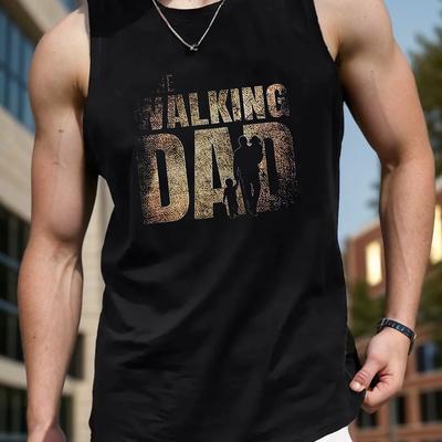 "TEMU Walking Dad" Men's Breathable Tank Top - Quick-dry, Moisture-wicking Sleeveless Shirt For Gym & Summer Wear" Image