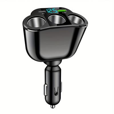 TEMU Gyioeupt Triple Expansion Port Smart Car Charger Car Charger With Voltage Display Suitable For All Vehicle Types 12-24v Universal For Suvs, Without Battery Image