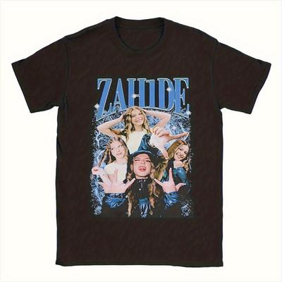 TEMU Retro Zahide Bootleg Merch Unisex T-shirt 100% Cotton Graphic Print With Geometric& Portrait Design, Short Sleeve Round Neck Regular Fit Casual For Men& Women, Vintage T Shirts, Apparel Image