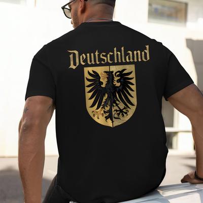 TEMU Deutschland National Emblem Eagle Back Print Men's T-shirt - Casual Summer Round Neck, 100% Polyester, Soft Ribbed Collar, Slightly Stretchy, Multiple Colors, Suitable For Daily & Trendy Wea Image