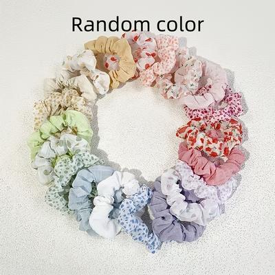 TEMU 20-pack Sweet Floral Print Hair Scrunchies Set - Colorful Elastic Fabric Hair Ties For Women And Girls, Ponytails And Braids