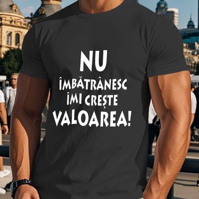 "TEMU Men's Funny Romanian Quote Short Sleeve T-shirt - "nu Imbatranesc Imi Creazte Valoarea!" - Black Polyester Casual Summer Top, Round Neck, Machine Washable, Casual Attire | Modern | Fabric" Image