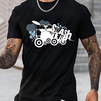 "TEMU Home Relaxation, Men's Casual With "" Graphic - Polyester, Short Sleeve, Round Neck, Geometric Print, Wear" Image