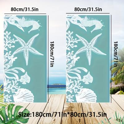 TEMU 2pcs Starfish And Seashell Print Microfiber Beach Towel, Quick Dry, Soft & Absorbent, For Outdoor Activities, Beach Vacations, And Camping - Ocean Tropical Pattern Image
