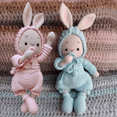 TEMU Lmh Advanced And Beginner Full Set Crochet Set - Includes Yarn, Hook, -by-step Video Tutorial - 2pcs Twin Rabbit Crochet Kit Tool Bag, Crochet Material Package Image