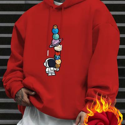 TEMU Men's Thickened Casual Hooded Sweatshirt With Space-themed Graphic Print, Beige Regular Fit Pullover, Machine Washable For Casual Attire, Comfortable Pullover, Trendy Hooded Top, Fabric Image