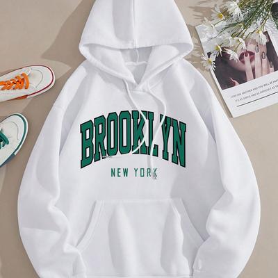 TEMU Letter Print Kangaroo Pocket Hoodie, Casual Long Sleeve Drawstring Hooded Sweatshirt For Fall & Winter, Women's Clothing Image