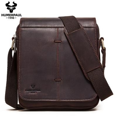 TEMU Humerpaul Genuine Top Layer Cowhide Leather Men's Shoulder Bag, Basics Style, Large Capacity Crossbody Bag, With Adjustable Strap, For Daily , Coffee Image
