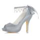 Women's Satin Peep Toe Bridal Shoes Platform High Stiletto Heel Sandals Pearls Ankle Strap Wedding Dress Party Shoes 718-77,Silver,8.5 UK