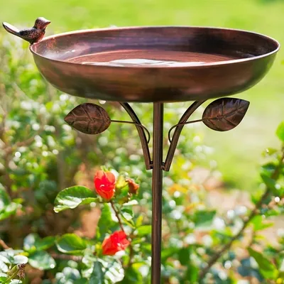 1pcs Vintage Iron Bird Feeder & Bath with Ground Stake Antique Outdoor Garden Decor Rustic Yard Ornament for Birds
