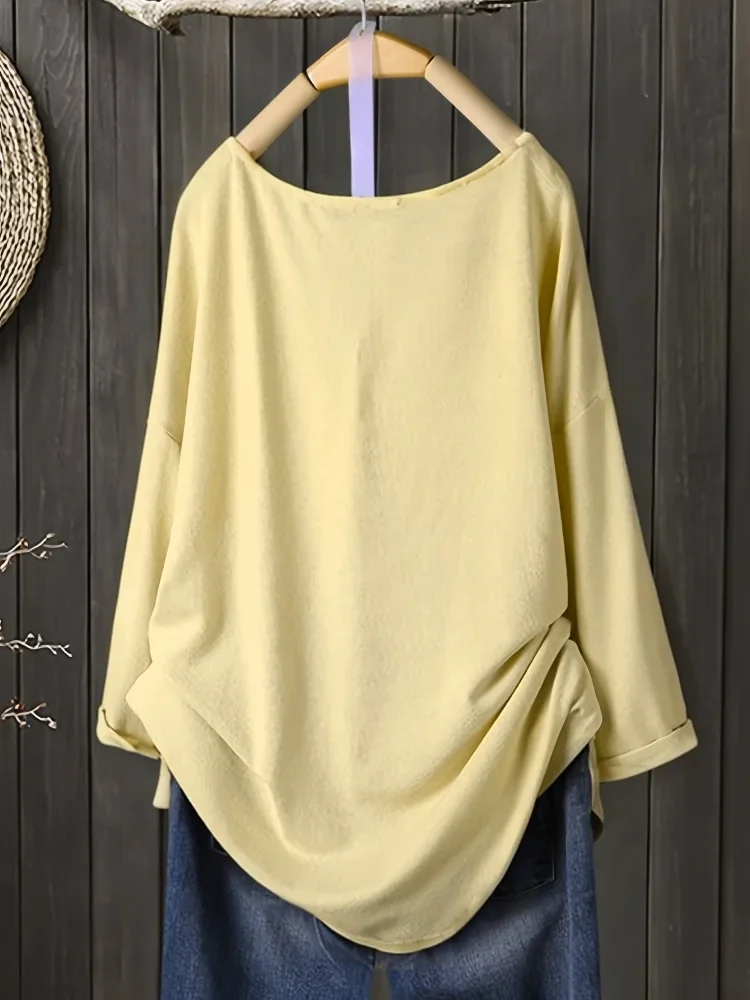 Plus Größe 1XL-5XL frauen Casual Einfarbig Tops Damen Mode 3/4 Langarm Haut-freundliche Lose Atmungsaktive T-shirt kleidung