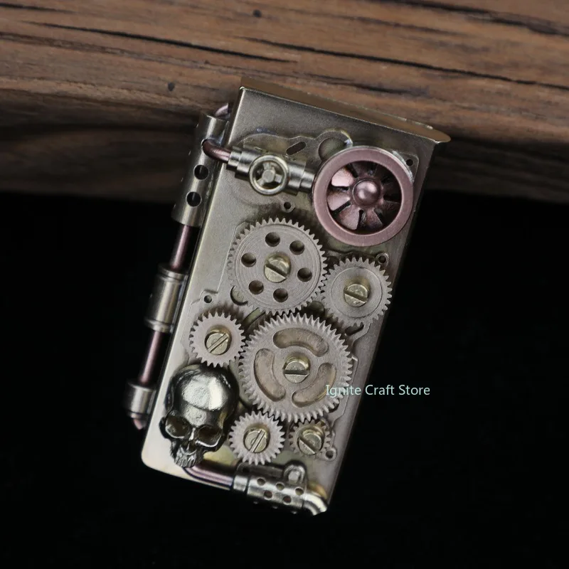 Steampunk-Benzinfeuerzeug aus Messing, handgefertigtes Feuerzeug mit mechanischer Zahnradkupplung, Sammelhobby, Raucherzubehör, Geschenk für Männer Image
