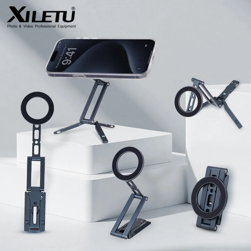 XILETU Supporto Magnetico per Cellulare Magsafe con Gancio, Treppiede Pieghevole da Tavolo per iPhone, Selfie e Video