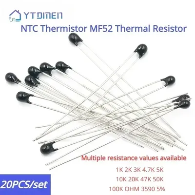 20 Teile/los Thermistor NTC-MF52AT NTC MF52 Thermowiderstand 1K 2K 3K 4,7K 5K 10K 20K 47K 50K 100K OHM 3590 5% Widerstand Kit Image