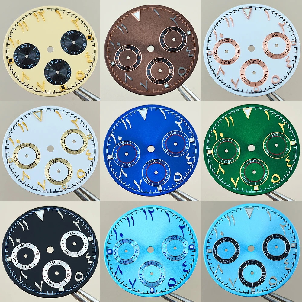 29-mm-Zifferblatt VK63-Zifferblatt Arabia Dial Multifunktions-Chronograph Panda-Zifferblatt grünes, im Dunkeln leuchtendes Zifferblatt Zubehör-Zifferblatt Image