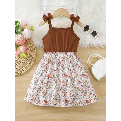 Mädchen Schmetterling Fliege Schulter Spleißen Blumenmuster Hosenträger Kleid Party Kinder Mädchen Image