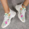 Blumen drucken gestrickte Turnschuhe Frauen plus Größe atmungsaktive Plattform Sportschuhe Frau schnüren rutsch feste Wanderschuhe große Größe 43