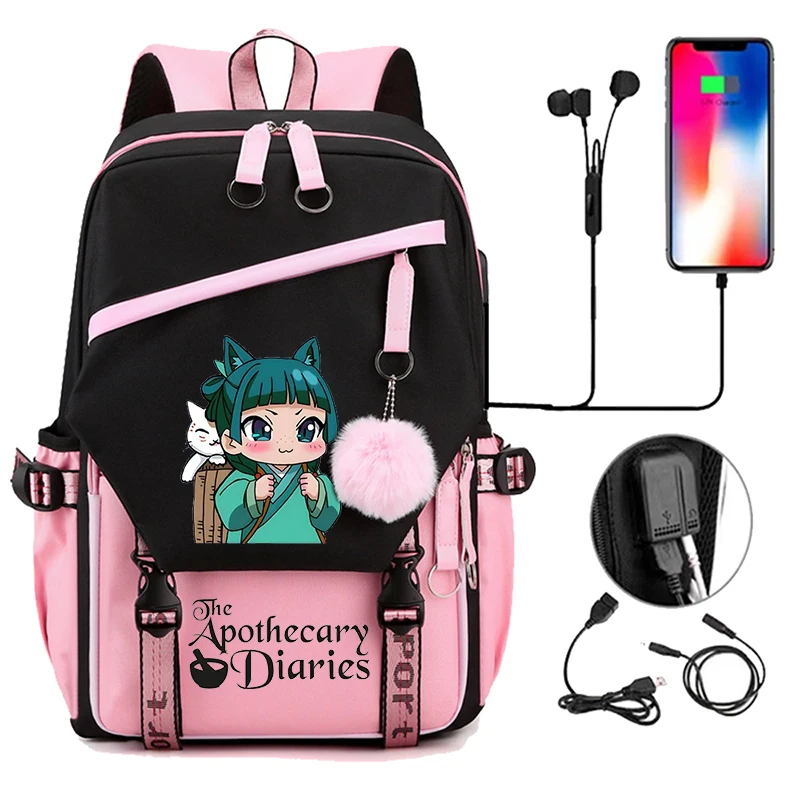 Retour à l'école sac à dos pour filles garçons adolescent les journaux d'apothicaire Maomao mode Usb sacs d'école voyage sacs à dos Mochila