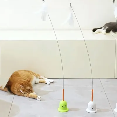 Self-amusement Cat Badminton Stick Bite Resistant with Balls Teasing Cat Stick Detachable Cat Interactive Toy Relieve Boredom