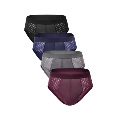 4PCS/SET Male Thin Breathable Triangle Panties for Men's Ice Silk Briefs Solid Color Men Underwear Mesh Sexy Men Boxer Shorts  Image