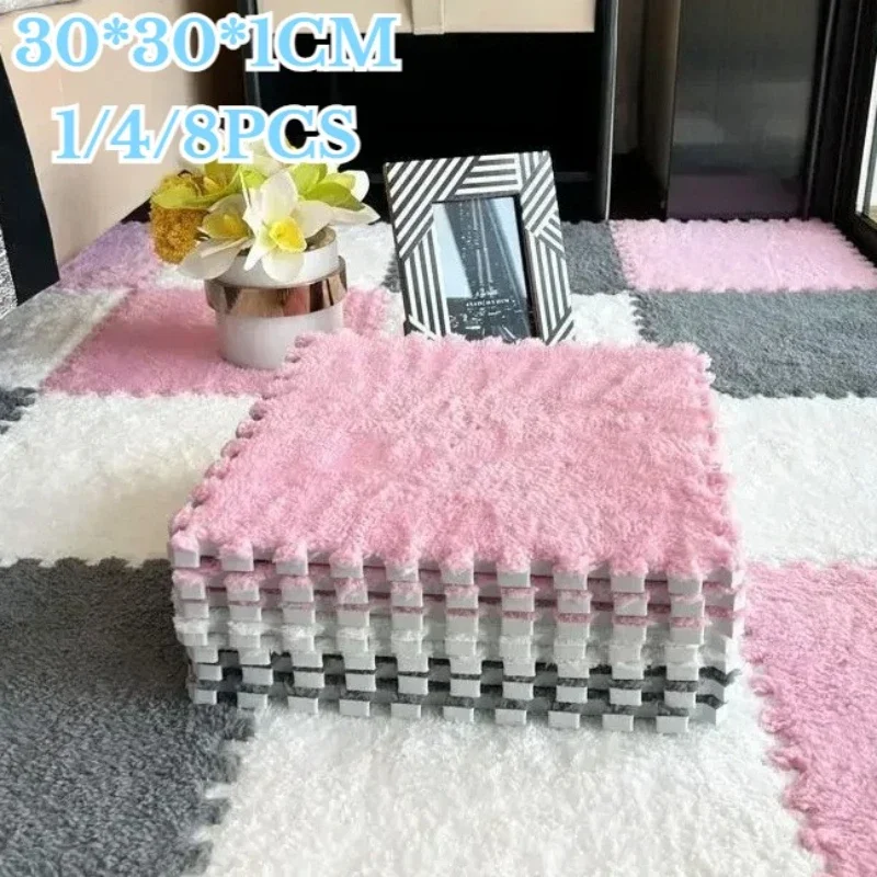 Baby-Spielmatte, ineinandergreifender Patchwork-Plüschteppich, EVA-Schaum, Patchwork-Bodenmatte, Schlafzimmer-Nachttischteppich, weicher, rutschfester Boden Image