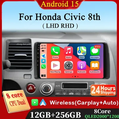 Android 15 For Honda Civic 8th 2005 2006 2007 2008 2009 2010 2011 CarPlay Auto Car Radio Multimedia